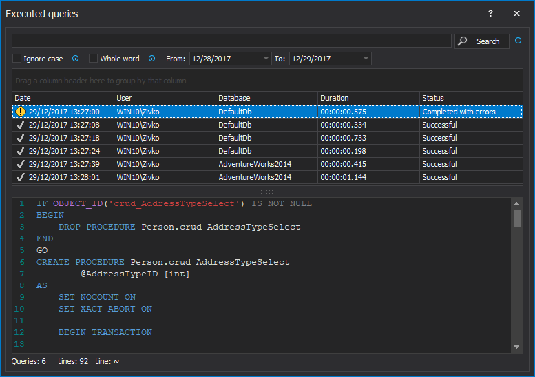 Executed queries