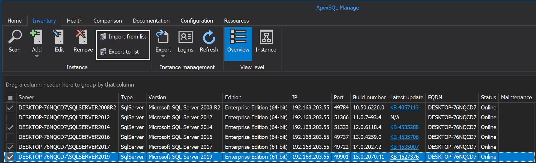 Export import list