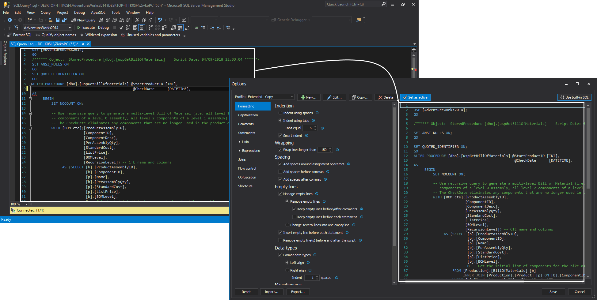 ApexSQL Refactor preview changes