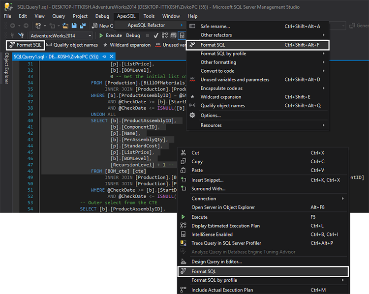 ApexSQL Refactor format blocks