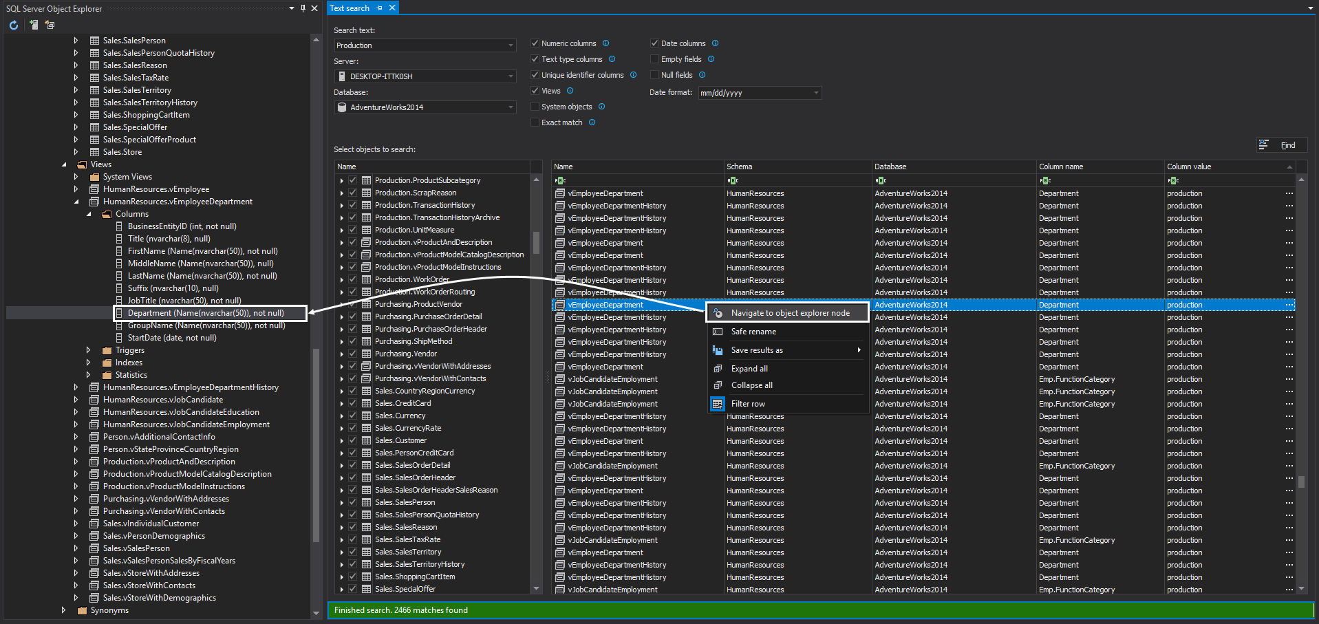 Find a SQL server database object