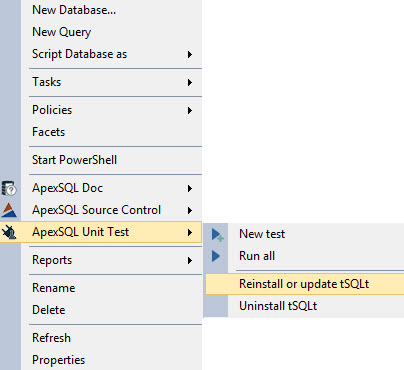 Reinstall tSQLt selecting database