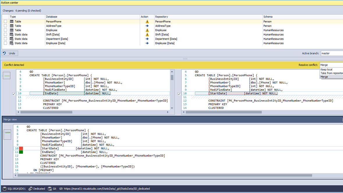 Built-in merging of changes