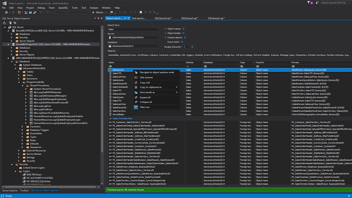 Custom database object search