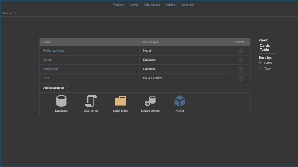 Database DevOps tool with advanced data sources management