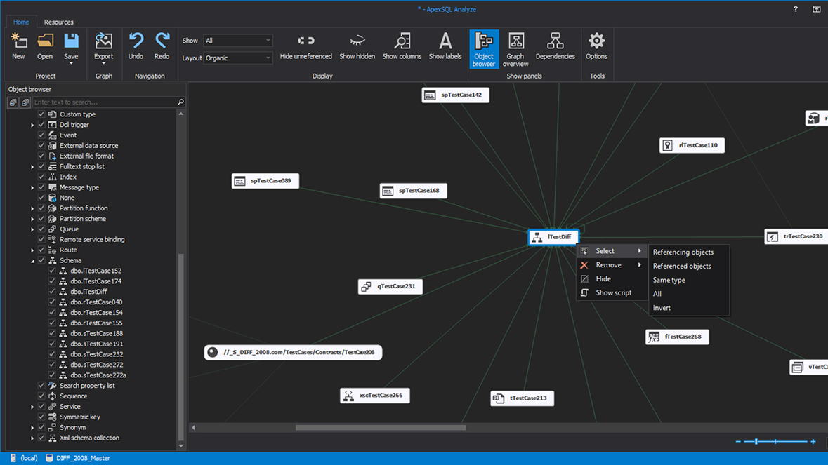 Dependency diagram browser dependency selection in organic layout mode