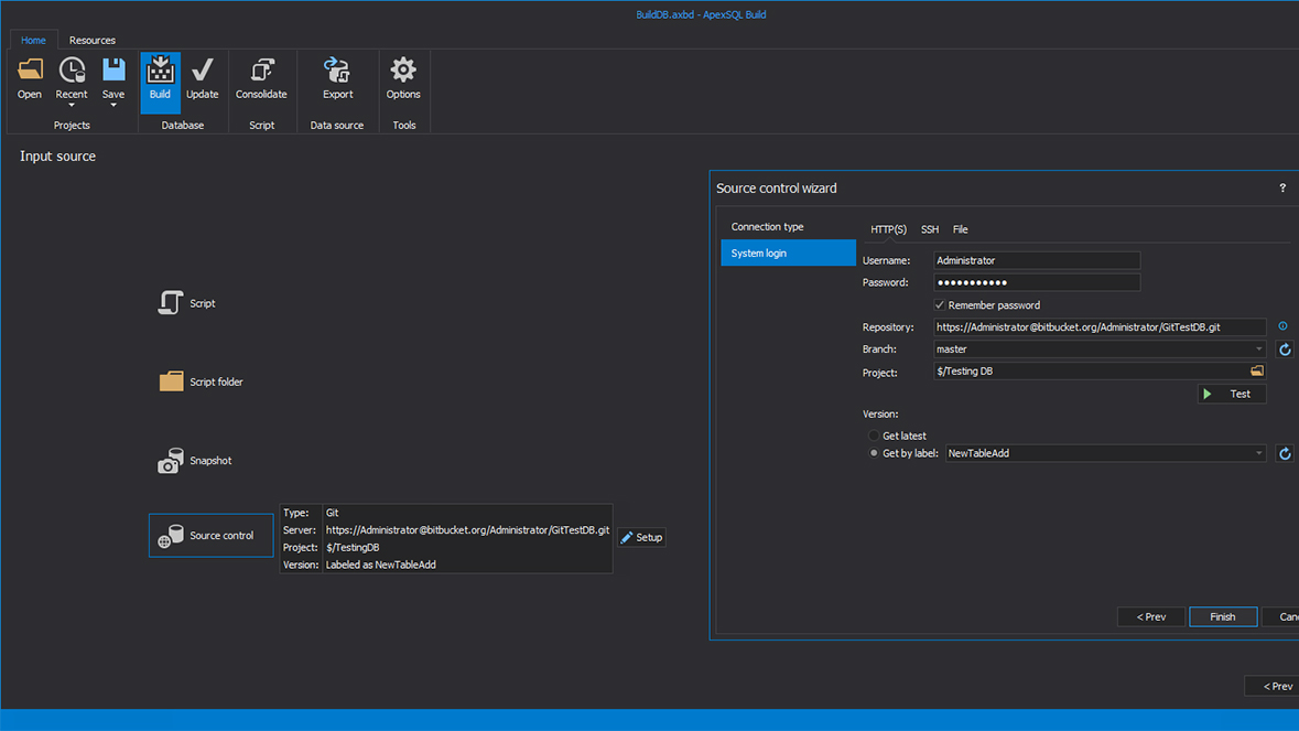 Direct database creation from source control