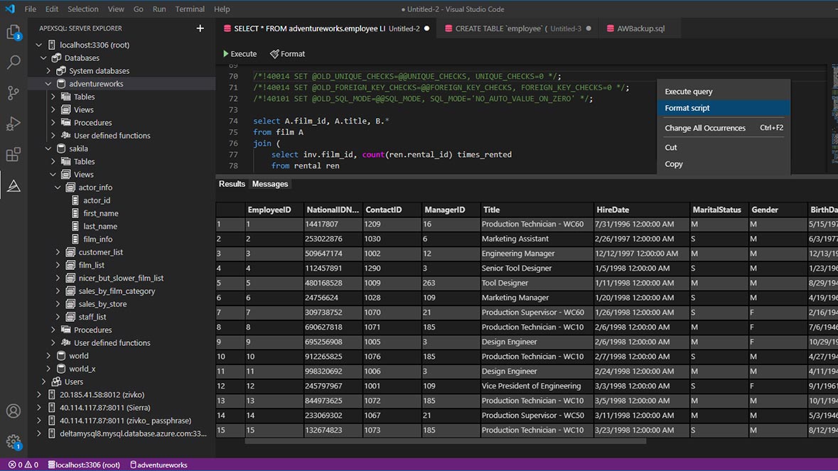 Export query results from the results grid