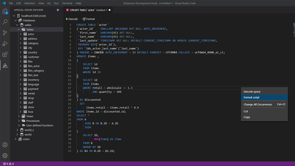 Formatting MySQL and MariaDB script