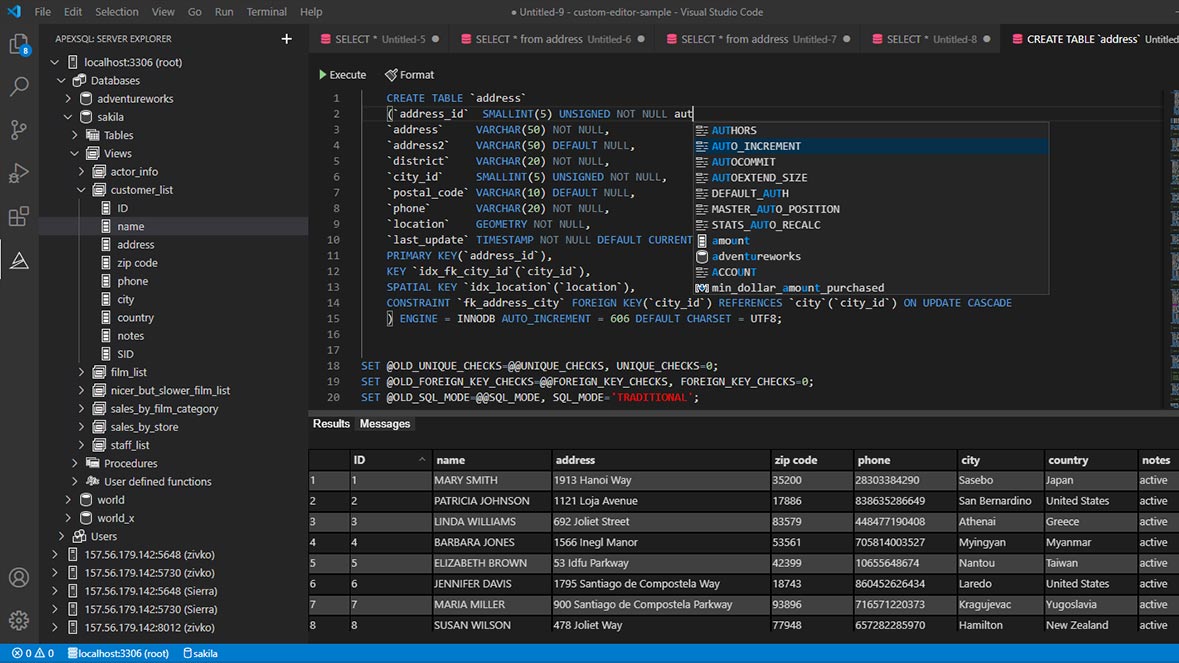 Insert MySQL and MariaDB keywords, database, schema, object, parameter and variable names