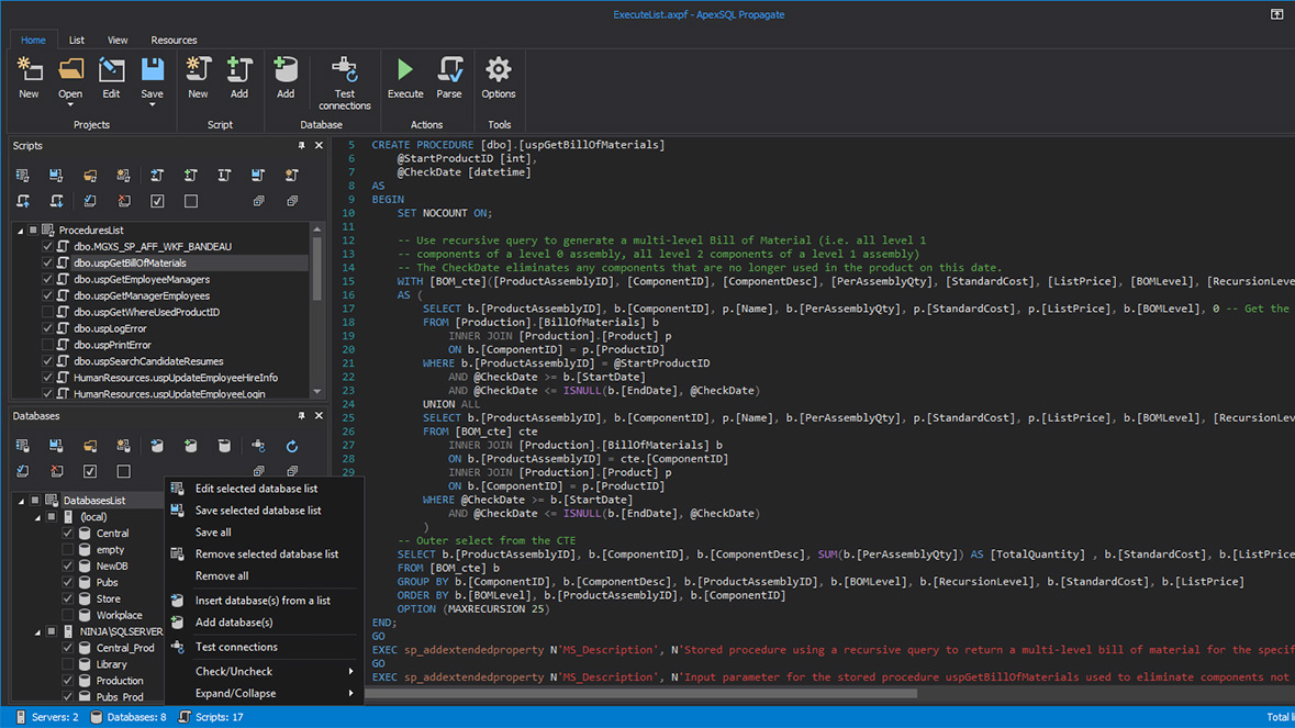 Multi script database propagation 