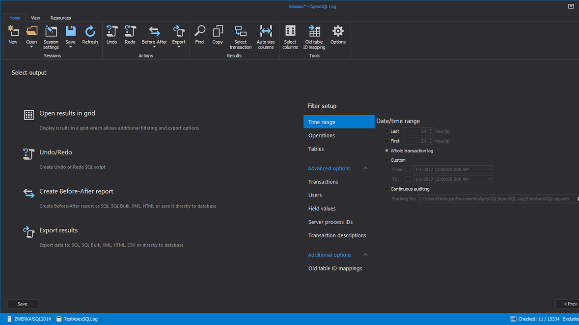 Output options and filters