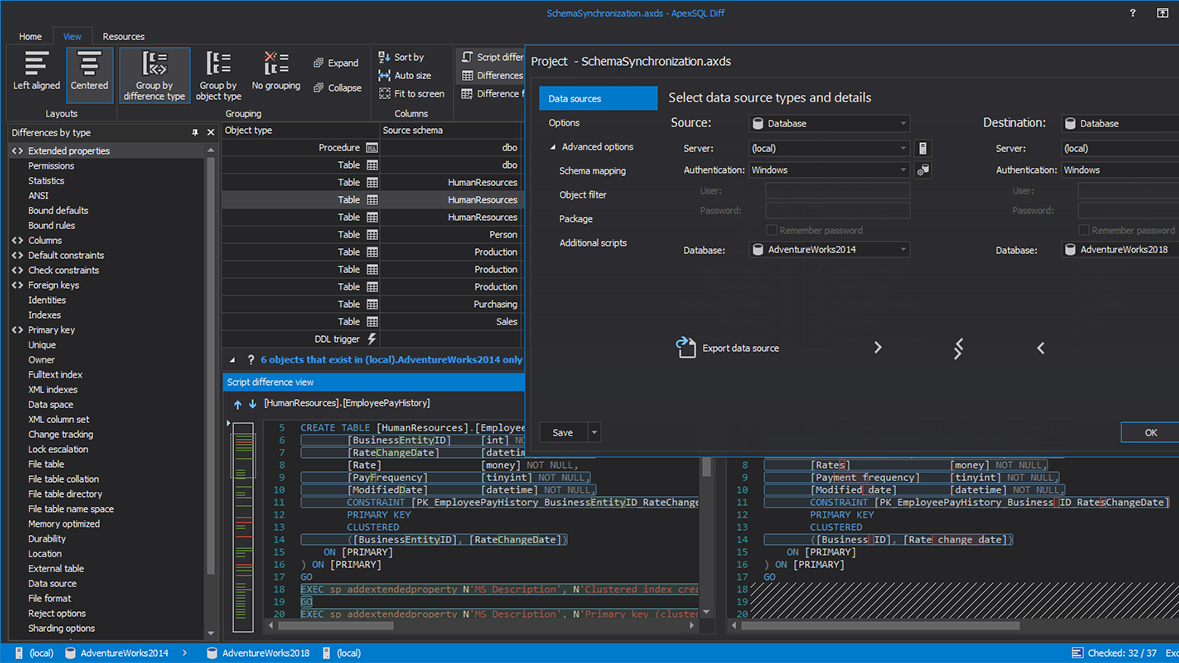 Schema comparison data source selection