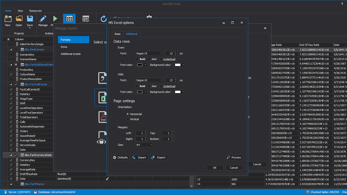 Set SQL export data to excel settings