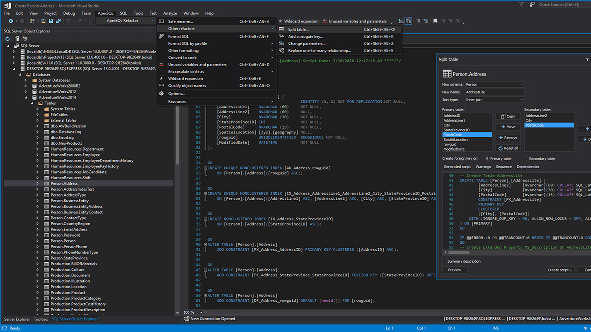 Split table dialog