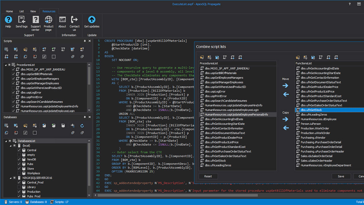 SQL script list management