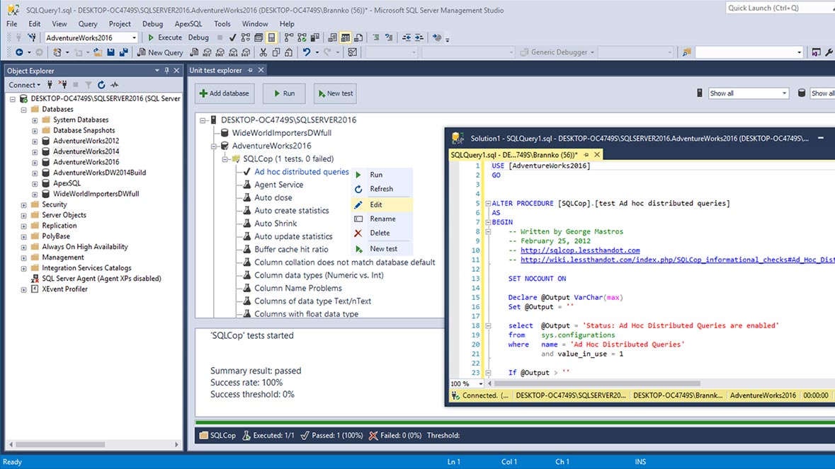 SQL unit test editing