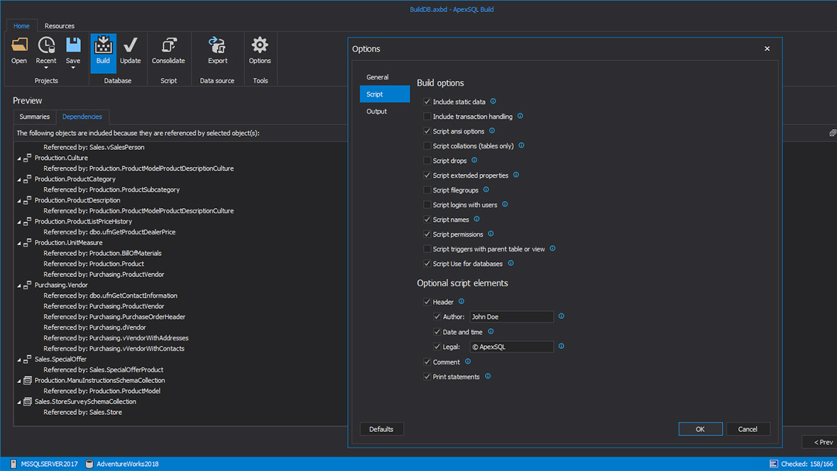 Summary and dependencies of build script execution