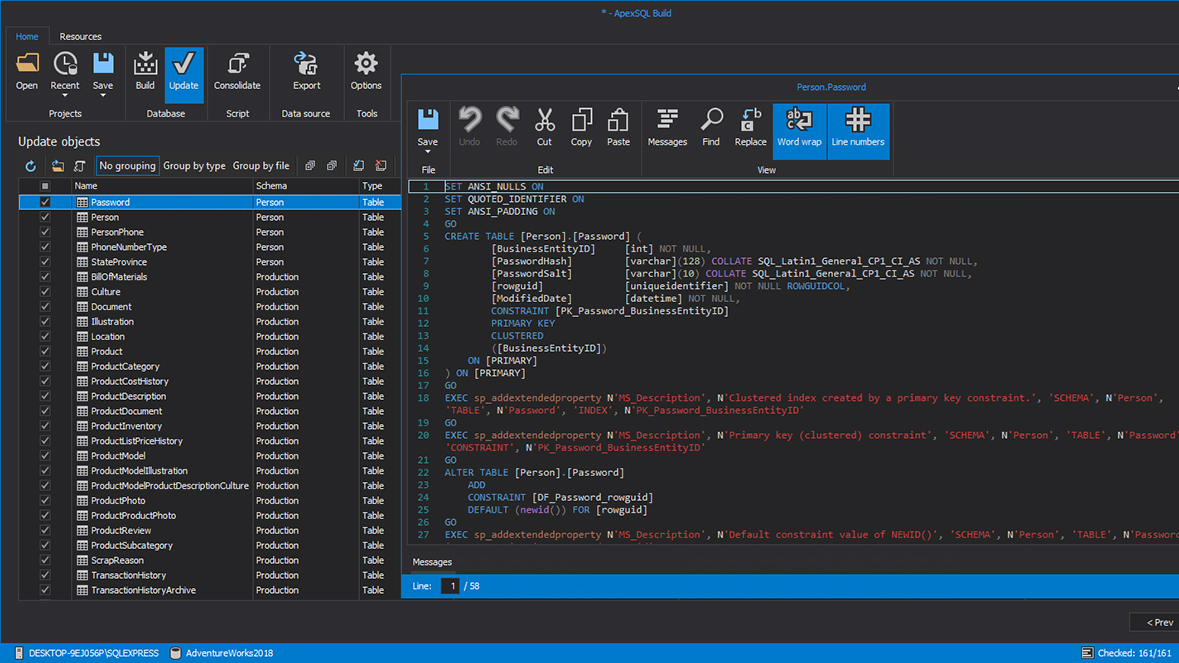 View output source file before updating the SQL database